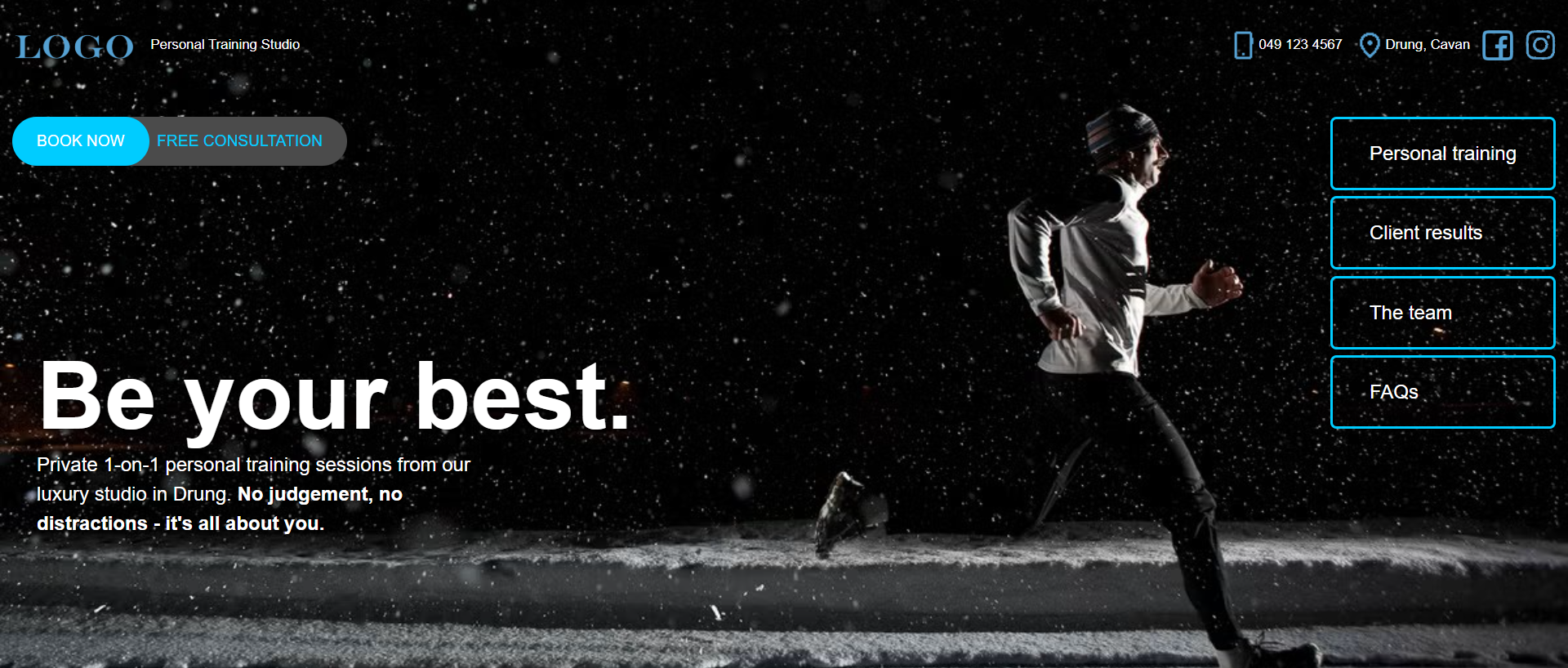 An image of a fitness website landing page made by Isaac MND, inspired by a website called Delta Fitness